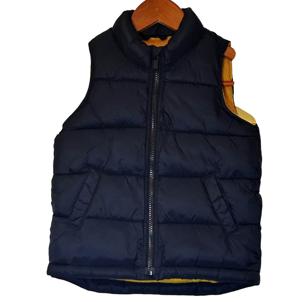 Old Navy Little Boys Navy Blue and Yellow Zip Up Puffer Vest Size 5T
